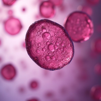 Bubbles floating in pink liquid creating vibrant patterns