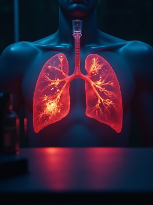 Visualizing human lungs with glowing features in a lab
