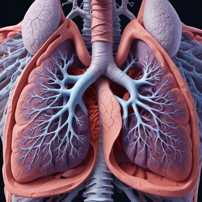 Detailed illustration of human lungs with respiratory system