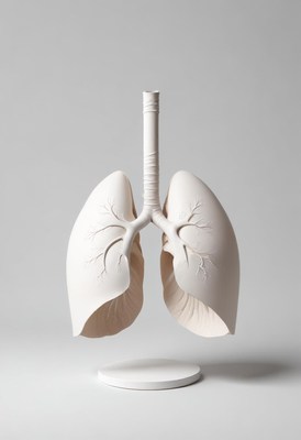 Realistic model of human lungs displayed in studio setting