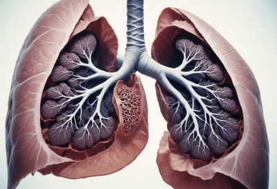 Detailed view of human lungs with intricate airway structure