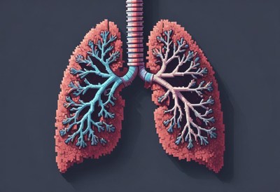 3d model of lungs made from colorful blocks on display