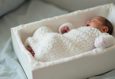 Newborn resting peacefully in cozy blanket