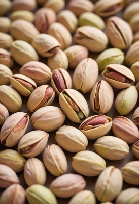 Freshly shelled pistachios spread across a surface