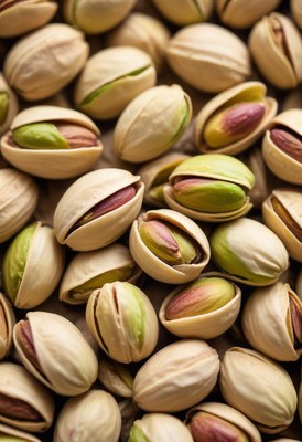 Fresh pistachios arranged in a colorful display