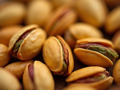 Pistachios in their shells gathered together