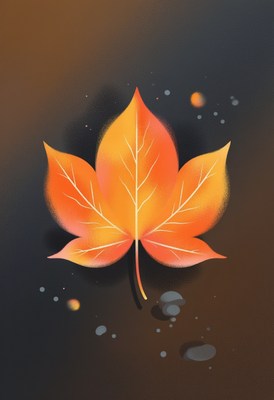 Illustration of an orange maple leaf against dark background