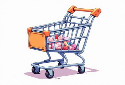 Shopping cart filled with colorful candies