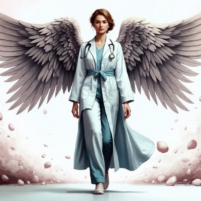 Health care worker with wings symbolizing hope and strength