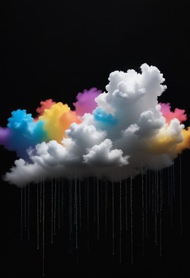 Colorful cloud with vibrant hues against a dark backdrop