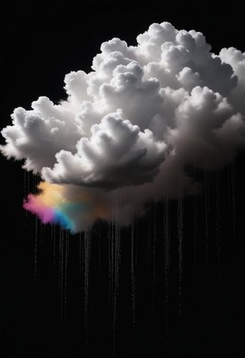 Colorful rain pouring from a dark cloud formation
