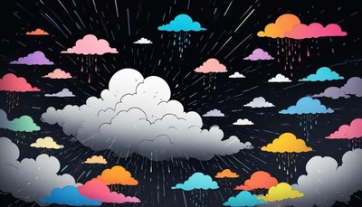 Colorful clouds and rain over a dark sky