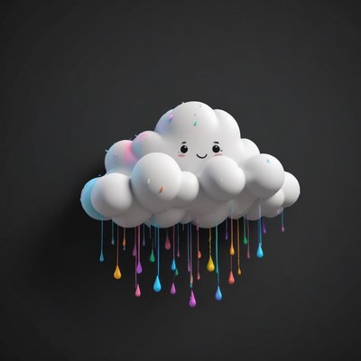 Colorful raindrop cloud character on black