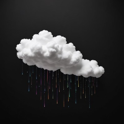 Artwork of cloud with rain against dark background
