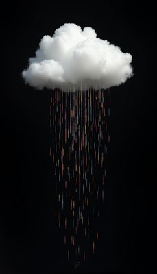 Cloud filled with falling rain on a dark background