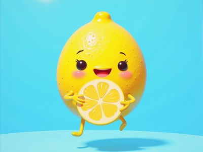 Cheerful lemon character in a bright scene
