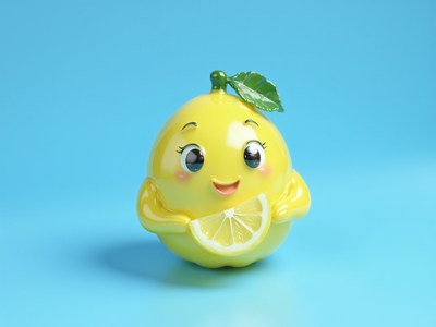 Smiling lemon character with a slice against a blue backdrop