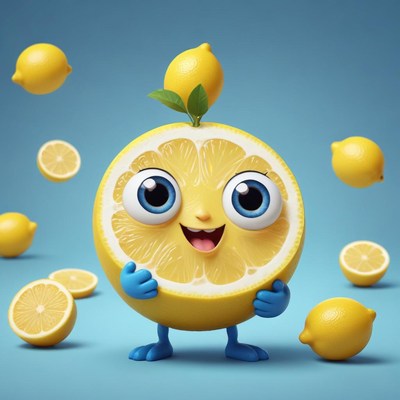 Lively cartoon lemon character enjoys playful moments