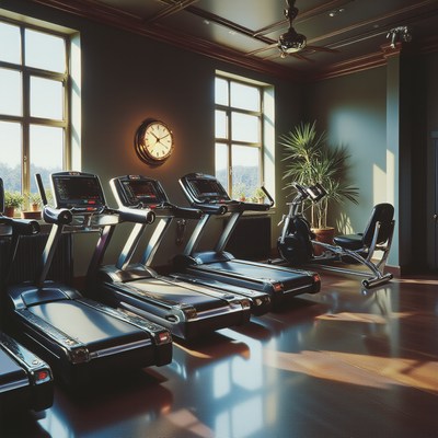Treadmills in a modern fitness room with natural light