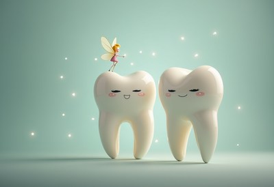 Tooth fairy celebrates dental health with happy teeth