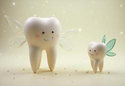 Tooth fairy characters in a whimsical setting