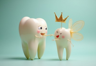 Friendly tooth characters celebrating dental health together
