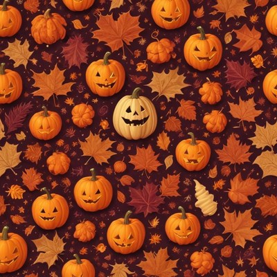 Colorful autumn scene with pumpkins and leaves