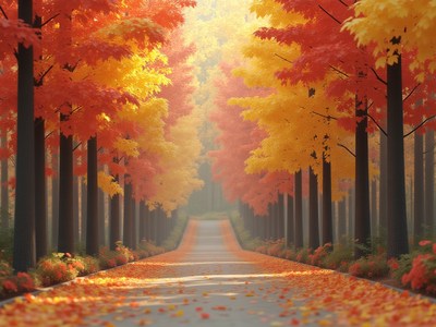Vibrant autumn colors lining a peaceful country road