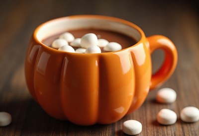 Warm pumpkin spice drink with marshmallows for autumn