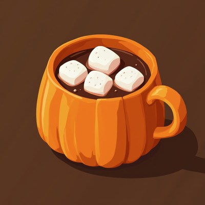 Cozy hot chocolate in a pumpkin-shaped cup with marshmallows
