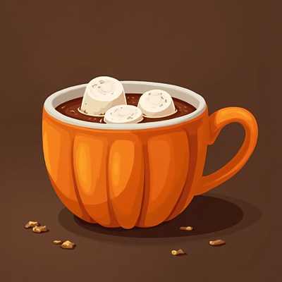 Cozy hot chocolate with marshmallows in an orange mug