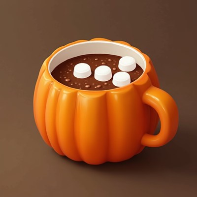 Cozy pumpkin mug filled with hot chocolate and marshmallows