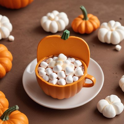 Cute pumpkin cup filled with marshmallows on a table