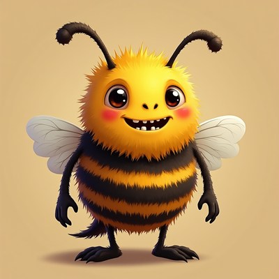 Cute cartoon bee with a cheerful smile and fuzzy body