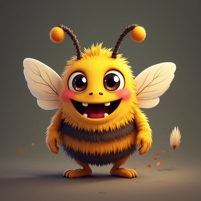 Cute cartoon bee character with fuzzy body and big eyes
