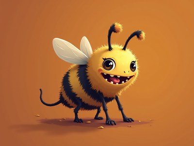 Happy cartoon bee with big eyes and a cheerful smile