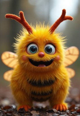 Colorful and cheerful bee character in a forest setting
