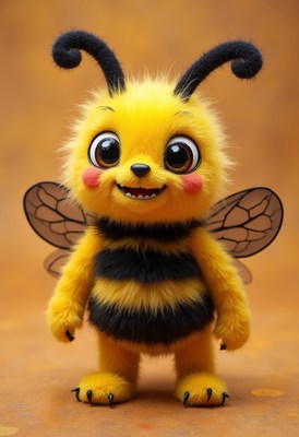 Cute cartoon bee character with big eyes and fuzzy body