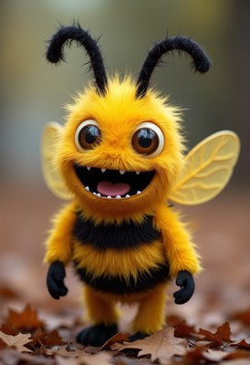 Cute cartoon bee smiling in a forest setting