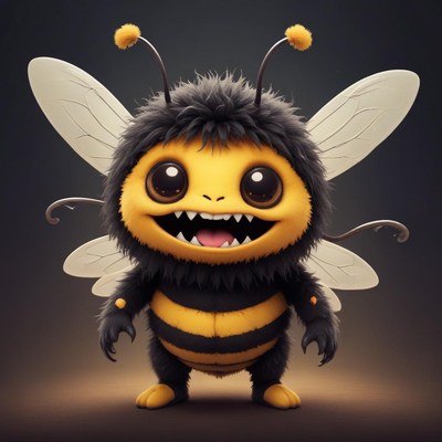Cute cartoon bee character with big eyes and furry body