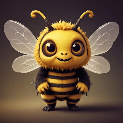 Friendly cartoon bee standing on a dark background