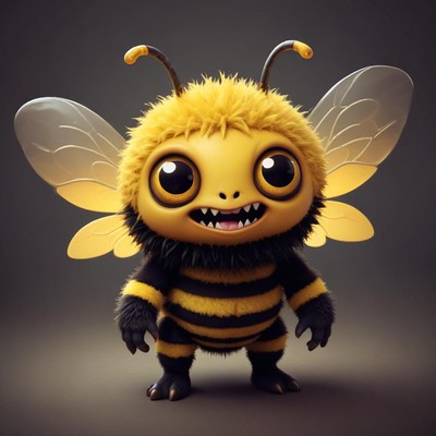 Cute cartoon bee with large eyes and fluffy fur