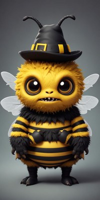 Cute cartoon bee wearing a witch hat for halloween