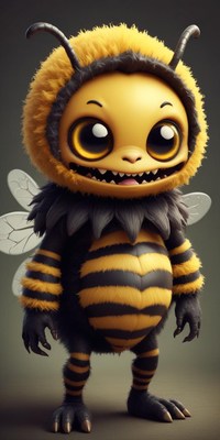 Cute cartoon bee character with big eyes and fuzzy details