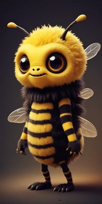 Cute cartoon bee character with big eyes and fur