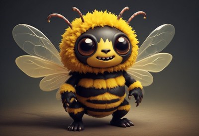 Cute cartoon bee with furry body and big eyes