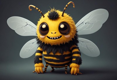 Cute animated bee character with big eyes and fluffy fur