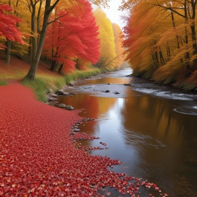 Autumn colors reflect in a serene river landscape