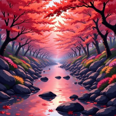 Autumn colors reflect in a serene river scene