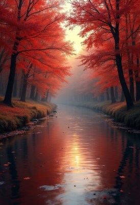 Vibrant autumn scene at a calm river